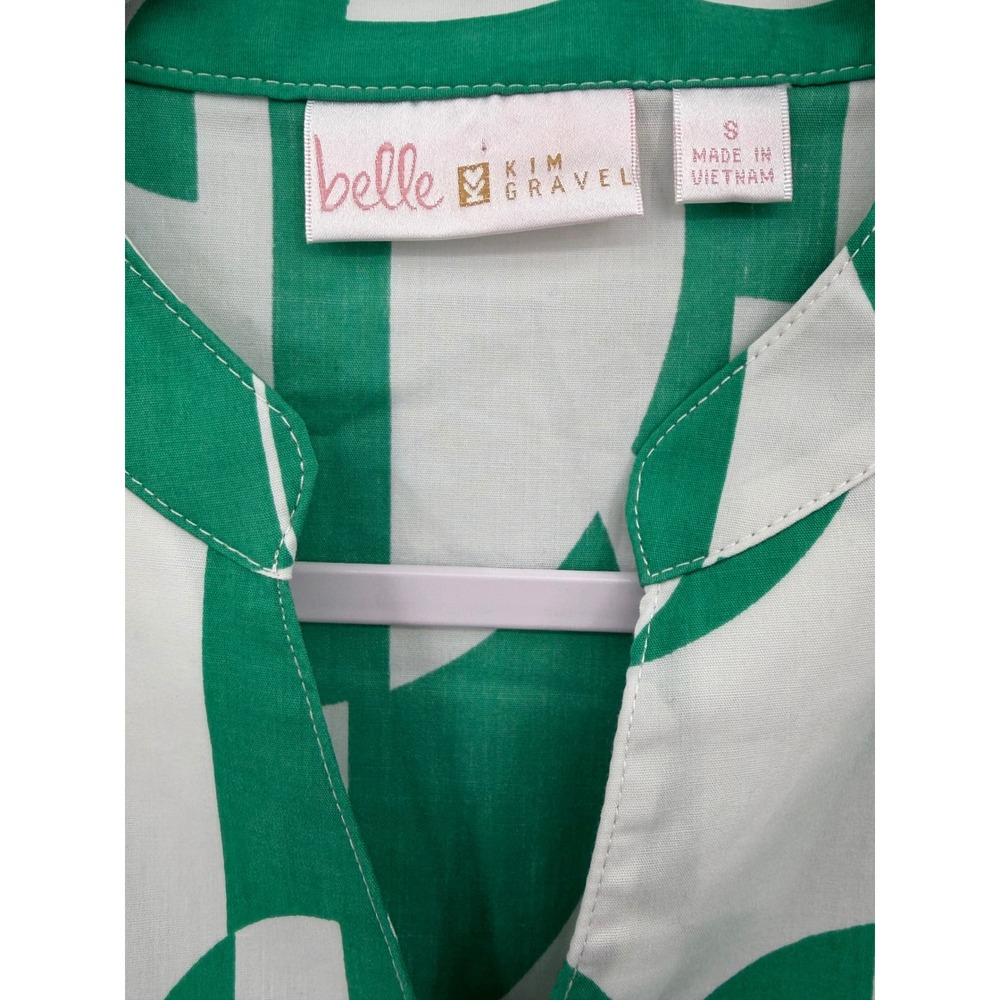Belle by Kim Gravel Geo Goddess Blouse Womens S Green Peplum Long Sleeve Tunic - Picture 6 of 9